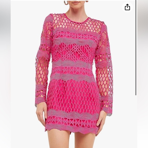 Endless Rose Pink Lace Crochet Bodycon Mini Dress - Picture 1 of 15